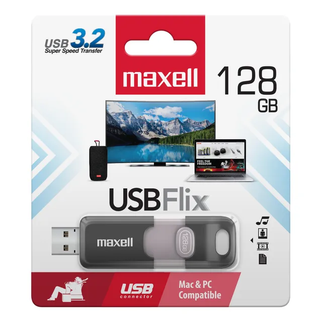 Pendrive Maxell Flix 128gb 3.2 Negro