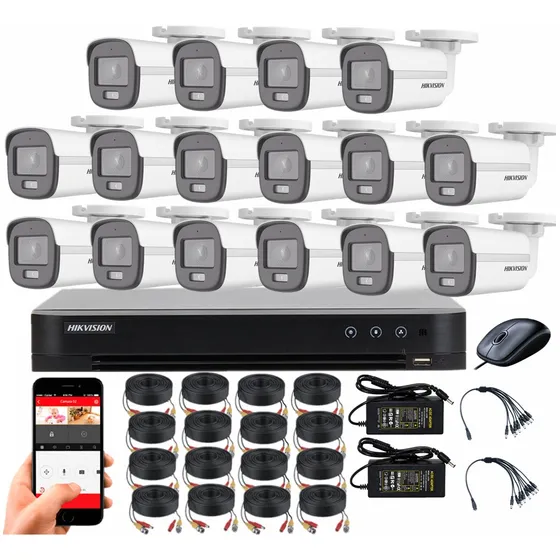 Cctv Kit Hikvision Dvr 16ch + 16 Cam 2mp Smart Colorvu C/mic