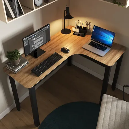 Mesa em L Orgânica Curva 120cm para PC Escrivaninha de Canto Home Office Design Industrial Moderno Gamer, Estação de Trabalho Angular para Escritório – Modelo Legos