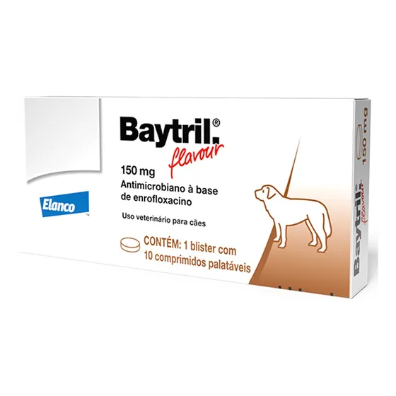 Baytril Flavour 150mg Cães E Gatos 10 Comprimidos 