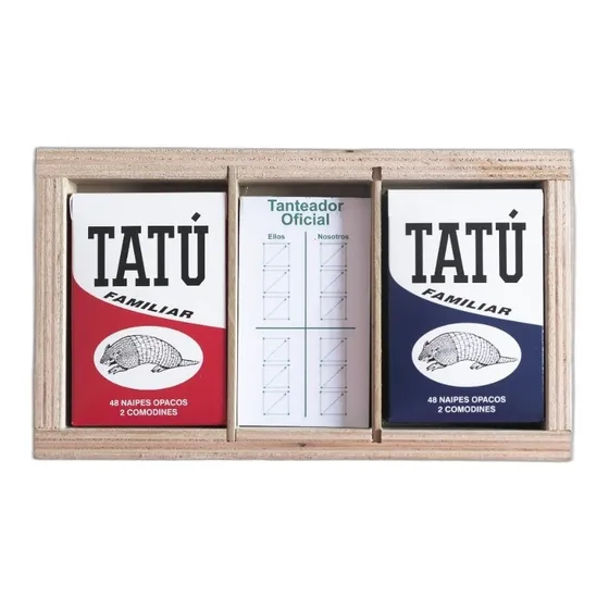 Pack De 2 Mazos Baraja Cartas Tatú En Caja De Madera 