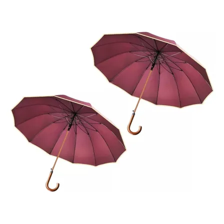 Pack X2 Paraguas Lluvia Grande 110cm Madera 16 Varillas Sombrilla Paragua Grande Color Bordo 2 Unidades De Paragua Para Lluvia Sol Marin Paragua De 16 Varillas Paragua Grande De 110 Cm Color Bordo
