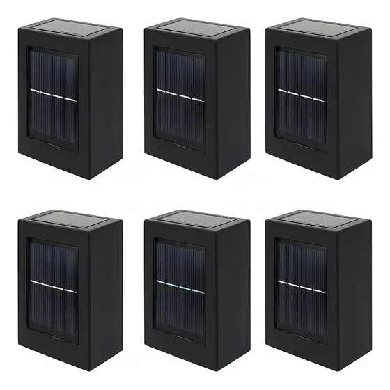 Pack 6 Foco Luz Aplique Solar Led Pared Exterior Luz Fria Estructura Negro | Cuotas sin interés