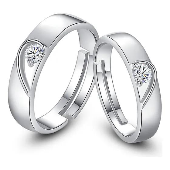 Un Par Anillo Compromiso Ajustable Plata 925 Corazón + Caja