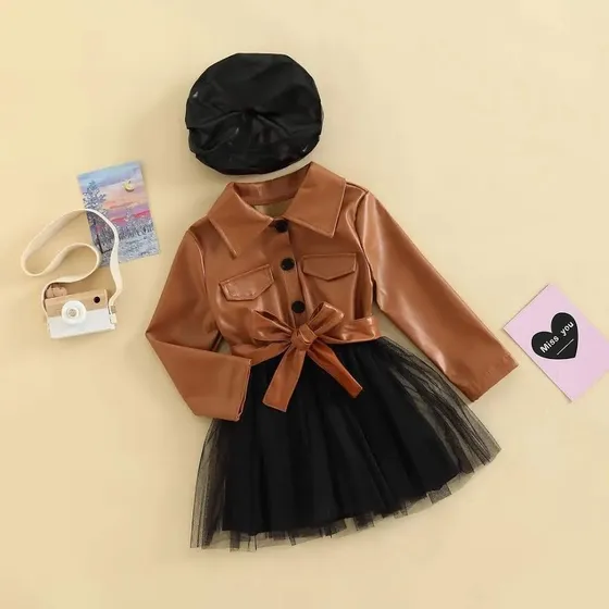 Khiaroa Vestido Para Niña De Cuerina Y Tutu + Boina Casual