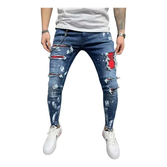 Pantalones Vaqueros Estampados Y Rasgados 
