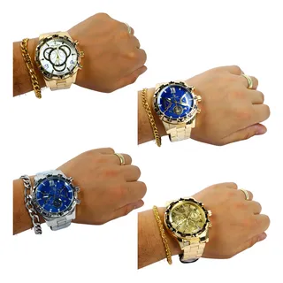 Kit 4 Relógio Masculino Pulseira Em Aço Inoxidåvel Com Caixa Premium Para Presente Atacado Com Correia Cor Dourada Correia Cor Prata Kit 4 Relógio Masculino Pulseira Em Aço Inoxidåvel Com Caixa Premium Para Presente Atacado Com Correia Cor Dourada Correia Cor Prata