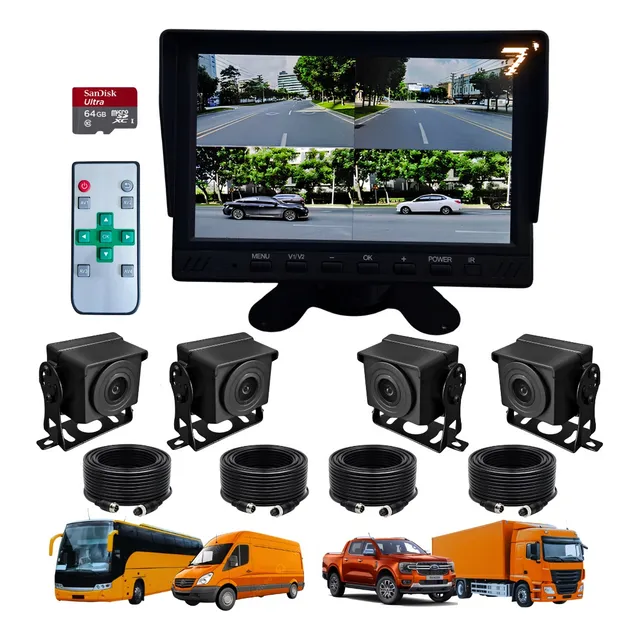 Tela 7' Grava 4 Câmera Hd Dvr Linha Pesada Ônibus Caminhao