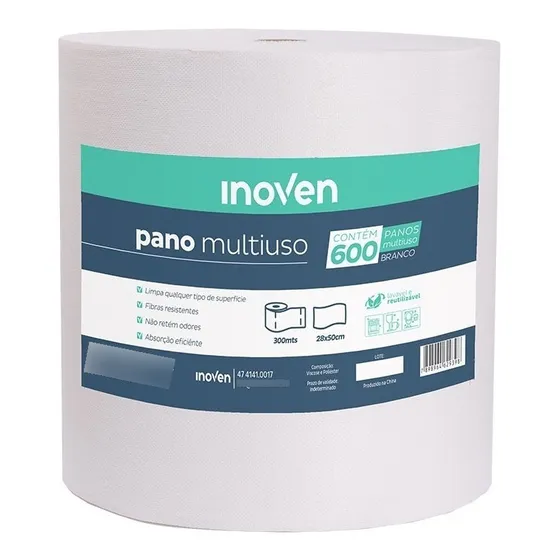 Inoven pano multiuso tipo perfex limpeza picotado rolo 300m cor branco 28x50cm