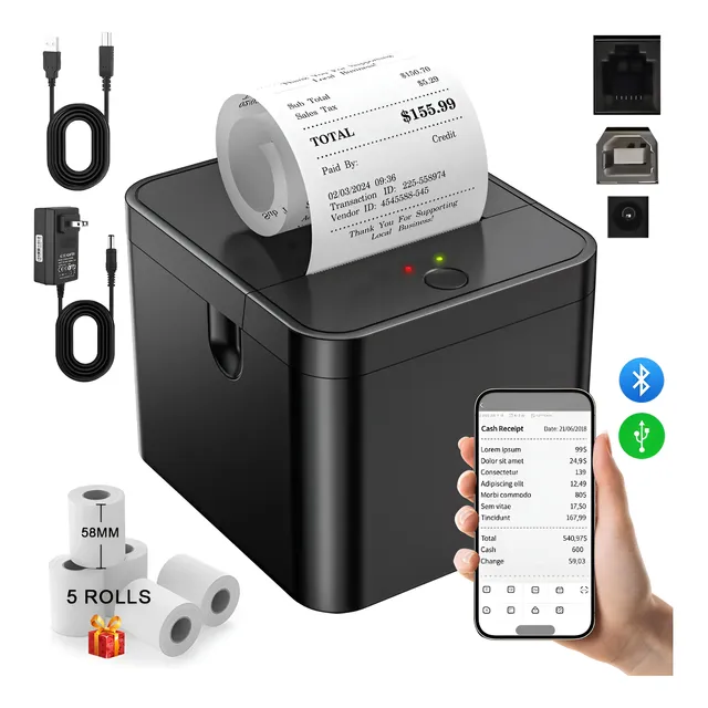Impresora Térmica Ticket Recibos 58mm Bluetooth+usb +5 Rolls
