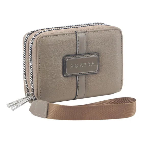 Billetera Amayra Eco Cuero Elegante Y Práctica Doble Cierre Negro