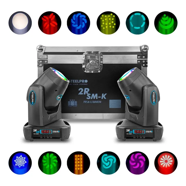 Cabezal móvil LED BEAM 120W 2RSM-K/ EFECTO RAINBOW / disco de 8 colores / 9 GOBOS METALICOS + 2 GOBOS DICROICOS / DMX / Luz de escenario STEELPRO