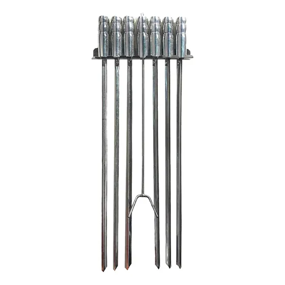 Kit 6 Espetos Churrasco Espalha Brasa Com Suporte Em Inox