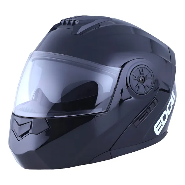 Casco De Moto Modular Edge Turbo Negro Brillante