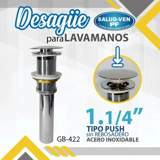 Desague Lavamanos 1.1/4 Acero Inox Sin Rebosadero / 11913