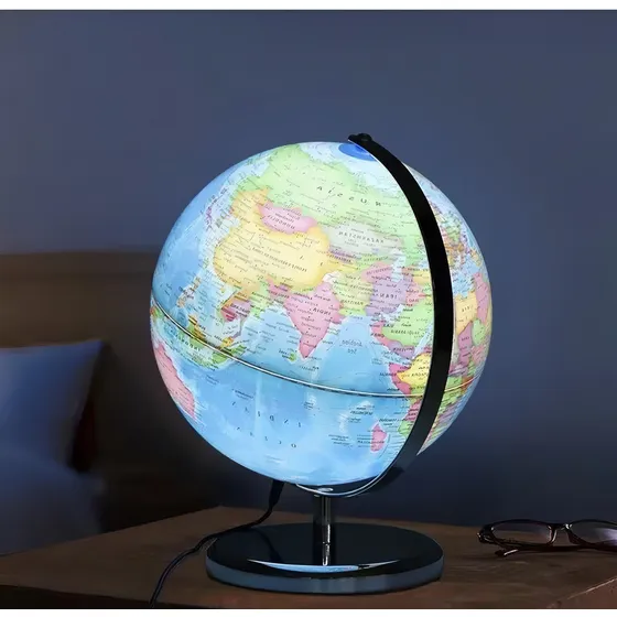 Lámpara Globo Terráqueo, soporte metálico 27cm de alto