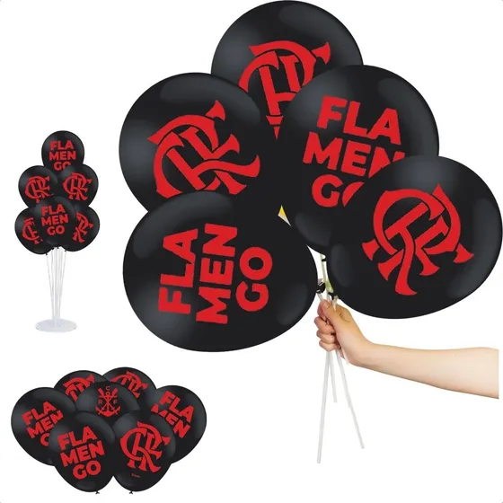 Balão Bexiga Tema Flamengo Decoração Time Futebol N°9 C/25