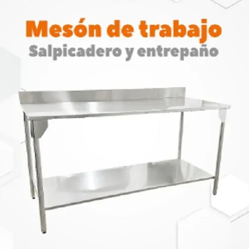 Mesa Con Salpicadero Y Entrepaño 100% Acero Inoxidable