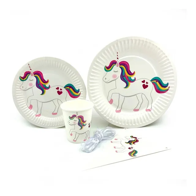 Set 10 Platos 18cm Y 10 Vaso Unicornio Cotillon