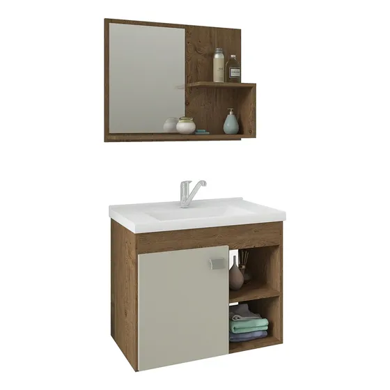 Kit Conjunto Gabinete Para Banheiro E Espelheira Lotus Mgm