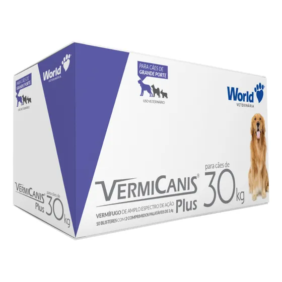 Vermicanis Plus Vermífugo Cães 30 Kg Display 20 Comprimidos