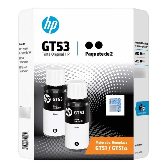 Botellas De Tinta Hp Negro Gt53 2 Pzas