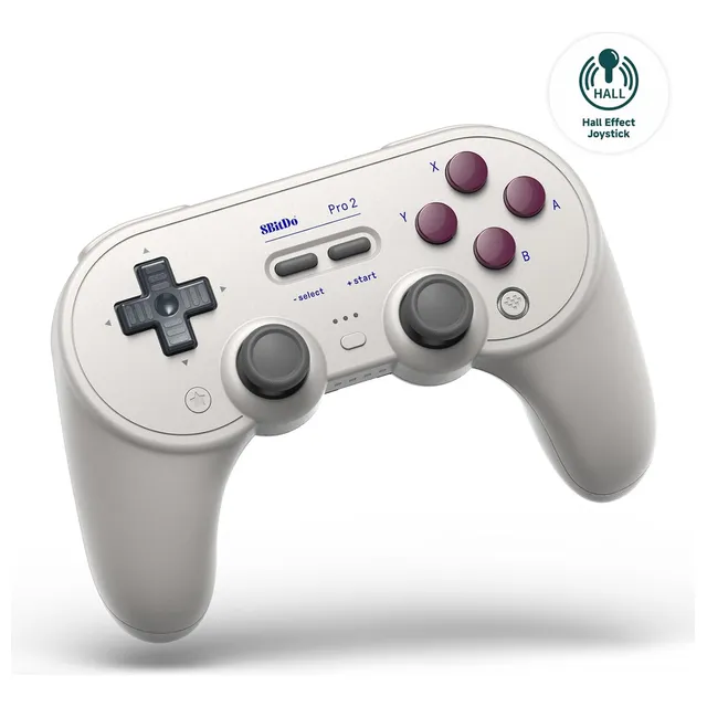 Control Bluetooth Pro 2 de 8bitdo inalámbrico joystick Hall Effect para Switch PC Android Steam Deck y Apple G Classic Edition color gris