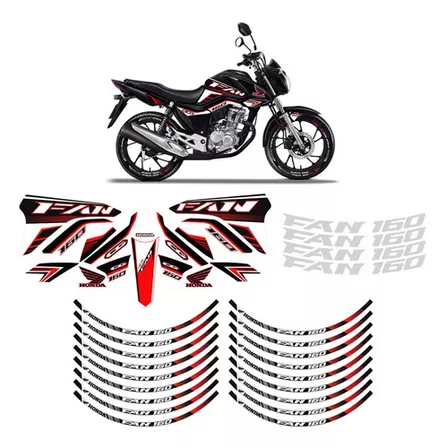 Kit Adesivos Tanque Moto Honda Cg Fan Vermelho 160 2018/2020