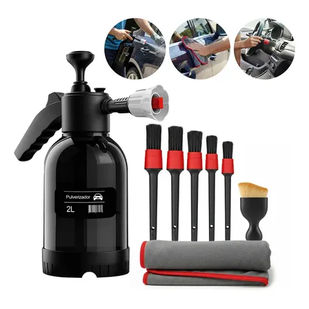 Pulverizador Alta Pressão Snow Foam Cor Preto 2l Profissional Com 3 Bicos Espuma Ativa Automotivo Lavagem Limpeza Pincel De Detalhamento E Toalha Uso Geral Preto+pp