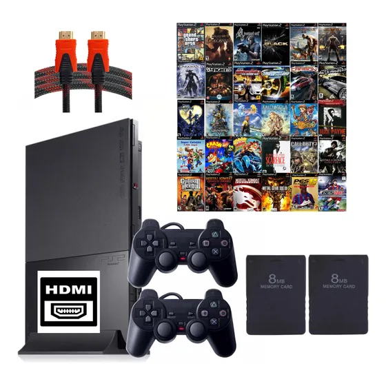 Entrega Imediata  Console Ps2 + Hdmi + 69 Jogos + 2 Controles  Ligue E Jogue!