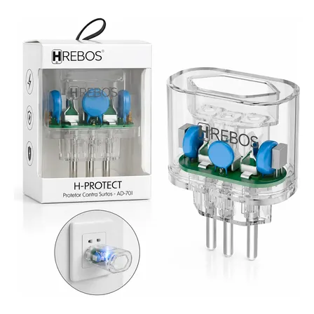 Protetor Contra Surtos Elétricos Hrebos Dps 20a Bivolt Transparente 127/220v