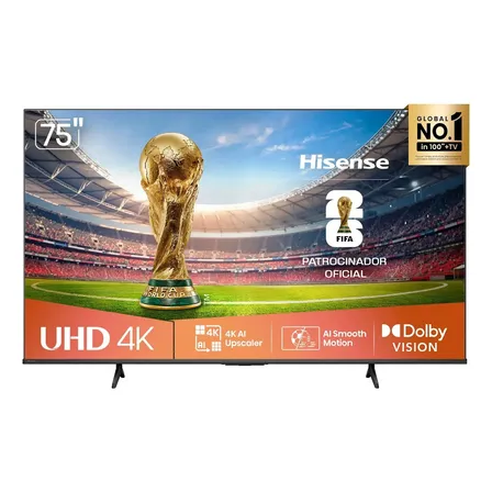 Hisense Smart Tv 4k 75 Polegadas 75a6nv Com Dolby Vision, Hdr10, HLG, Dolby Gaming, Film Maker, Dts Virtual X, Compatibilidade Alexa E Google Home