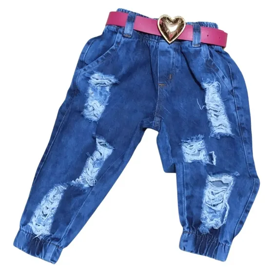 Calça Jeans Infantil De Menina Jogger Destroyed Mini Diva 