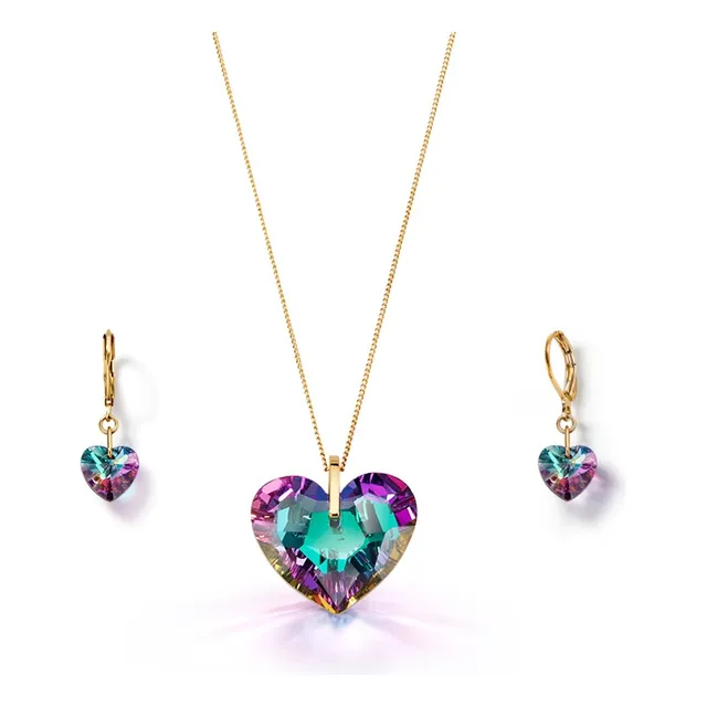 Collar Aretes Dije Corazón Circon Baño Oro 24k Ésika