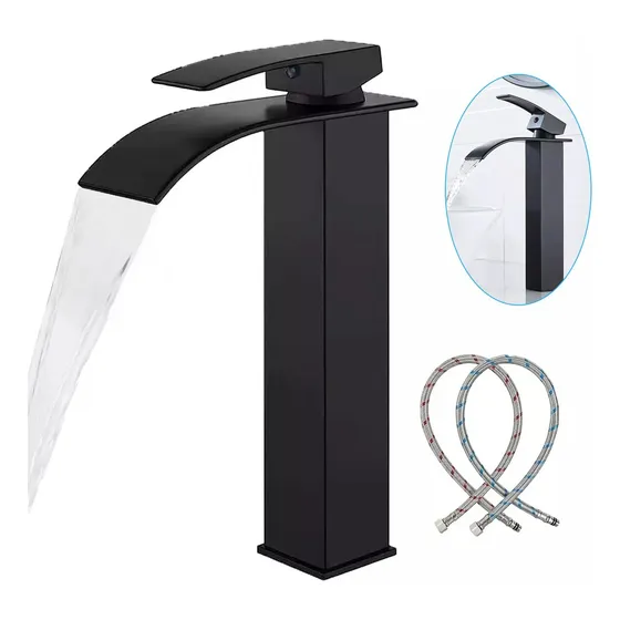 Grifo Mezclador Monomando Para Lavabo De Baño Alargado Negro
