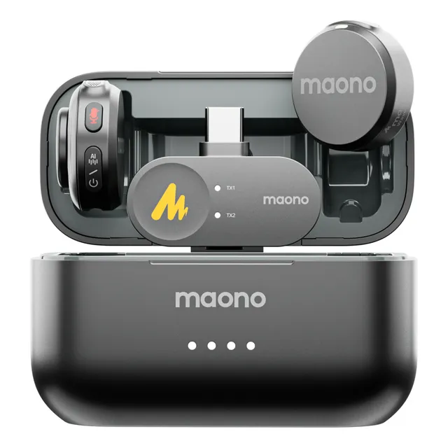 Maono Micrófono de lavalier inalámbrico con USB C, microfono inalambrico para celular/Android/tableta, micrófono de solapa inalámbrico Wave T5 para grabación, podcast, vlog