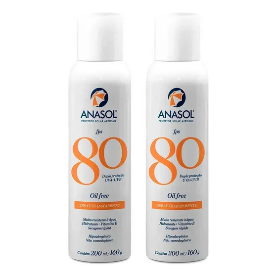 2 Protetor Solar Aerosol Transparente Fps80 200ml - Anasol