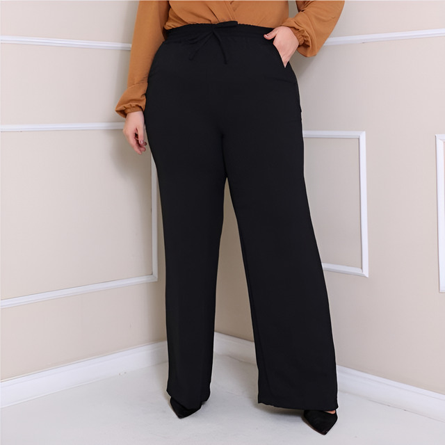 Calça Pantalona Plus Size Duna Com Elastico Na Cintura Calça Pantalona Plus Size Duna Com Elastico Na Cintura