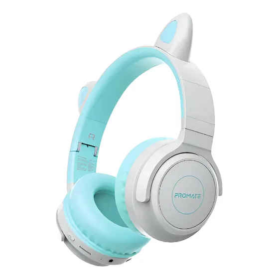 Auriculares Para Niños Bluetooth Promate Panda Diginet Color Celeste. Luz Na