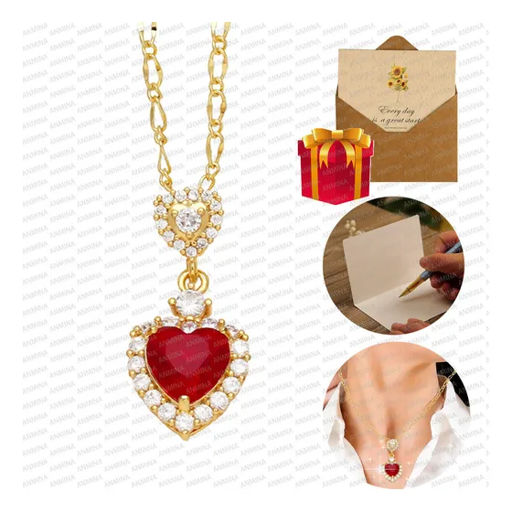 Juego De Collar Con Colgante De Corazón - Joyería De Moda Para Mujeres Con Tarjeta De Felicitación. Perfecto Para Chicas, Madres Y Amigas.