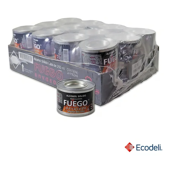 Alcohol Sólido Envasado Charola Con 24 Pzs De 250 Ml C/u Color Rojo