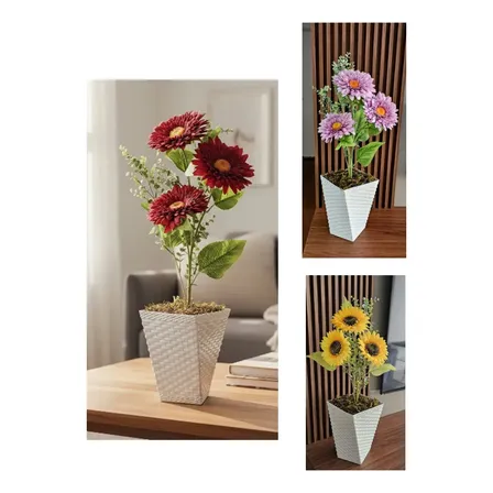 Vaso Flor 70cm Girassol Planta Artificial Arranjo Buque Musg