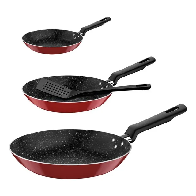 Set X 3 Sartenes Tramontina De 18 + 22 + 26 Cms + Espatula Color Rojo
