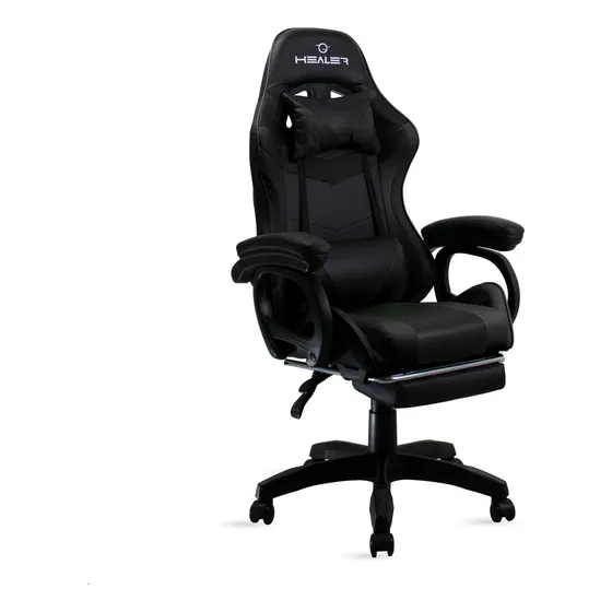 Cadeira de escritório Healer Level gamer ergonômica preta com estofado de couro sintético