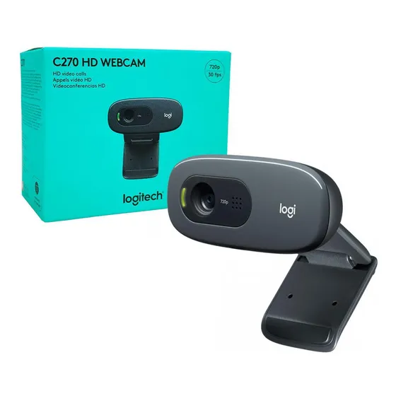 Webcam Logitech C270, Resolução Hd 720p/30fps, Microfone Cor Cinza-escuro