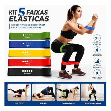 Kit 5 Faixa Elástica Super Mini Band Para Exercícios Treinamento Fisioterapia 5 Níveis de Intensidade