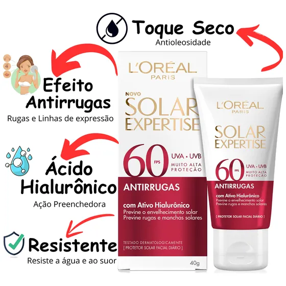 Protetor Solar Facial Antirrugas Fps 60 Loreal Paris Sem Cor