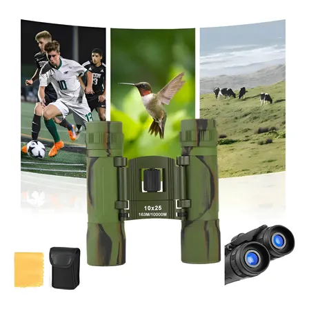 Binóculos De Alta Potência 10x25 Com Telescópio Camuflado Verde