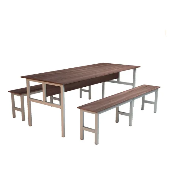 Mesa Refeitório 8 Lugares Com 2 Bancos Metal Wood Design