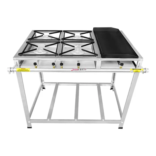 Fogão Industrial Inox Profissional 4 Bocas Chapa Caulim